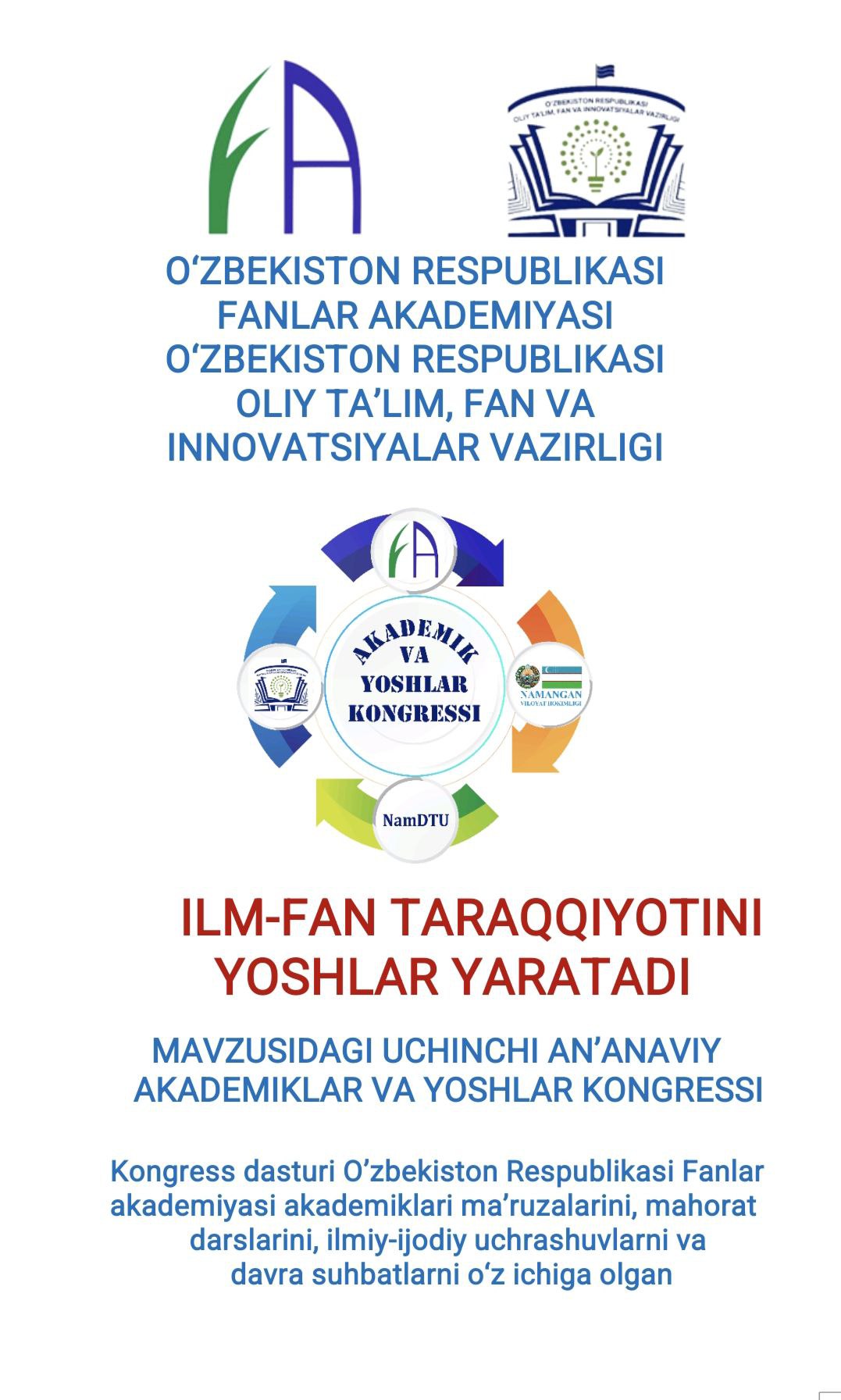 AKADEMIK VA YOShLAR KONGRESSIGA TAKLIF QILAMIZ!